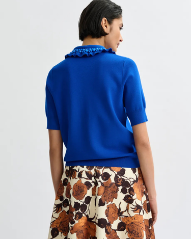 Essentiel Antwerp : Jewerlry Embroidered Knit Polo - Blue Ruffle