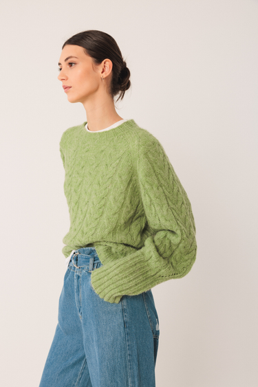 Indi & Cold: Cable Knit Sweater- Matcha