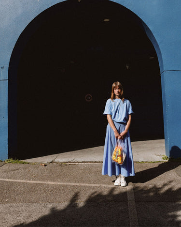 Indi & Cold : Bias Cut Skirt - Blue