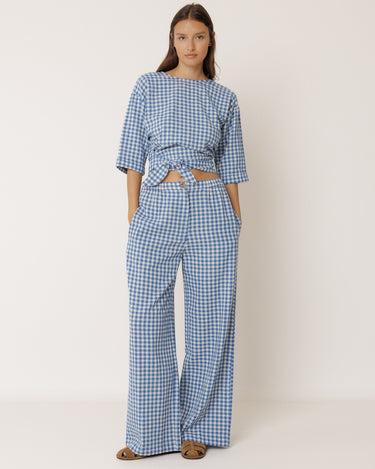 Indi & Cold : Elastic Gingham Pant - British Blue