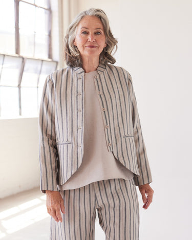 Eva's Sunday : Scout Stand Collar Jacket - Navy Stripe