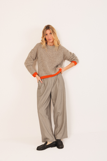 Indi & Cold:  Bicolour Knitted Sweater - Beige