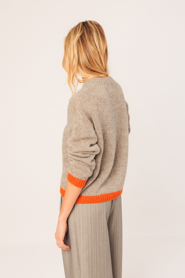 Indi & Cold:  Bicolour Knitted Sweater - Beige