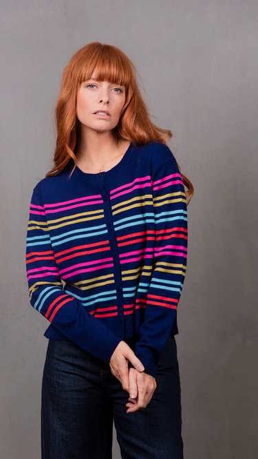 Bridge & Lord : Lucia Cropped Cardigan - Carbon Blue Multi