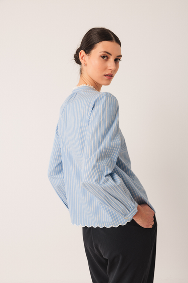 Indi & Cold:  Embroidered Poplin Blouse - Blue