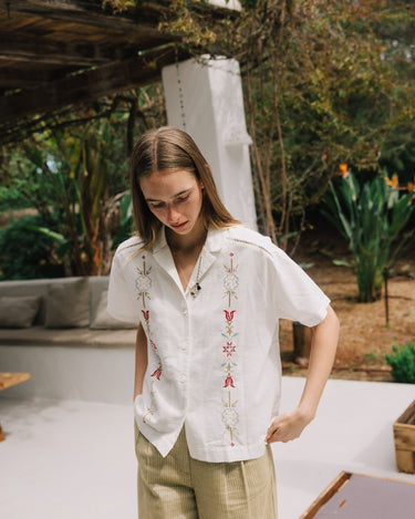 Indi & Cold : Embroidered Panel Shirt - Cream