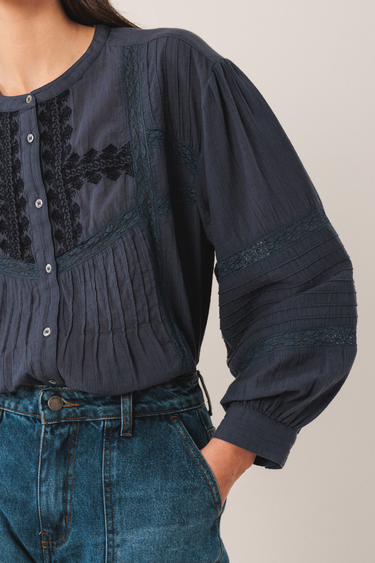 Indi & Cold:  Ethnic Embroidered Shirt - Indigo