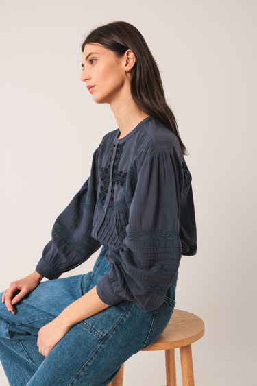 Indi & Cold:  Ethnic Embroidered Shirt - Indigo