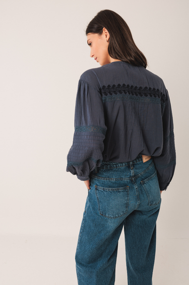 Indi & Cold:  Ethnic Embroidered Shirt - Indigo