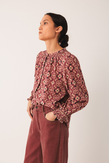Indi & Cold:  Ikat Print Shirt - Mauve