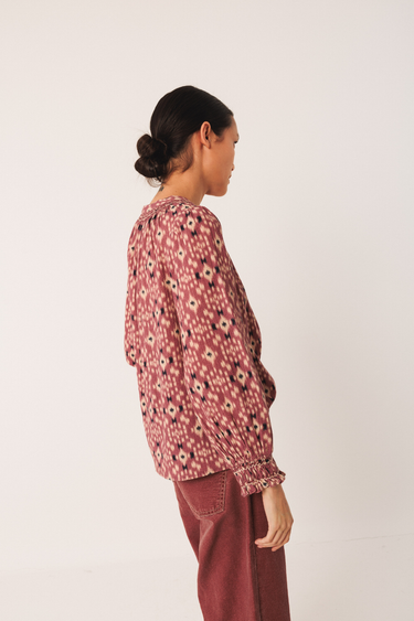 Indi & Cold:  Ikat Print Shirt - Mauve