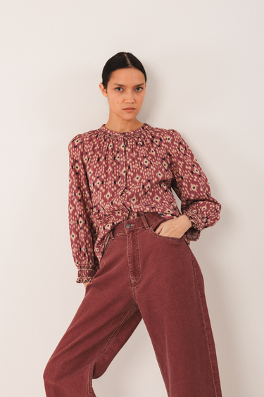 Indi & Cold:  Ikat Print Shirt - Mauve