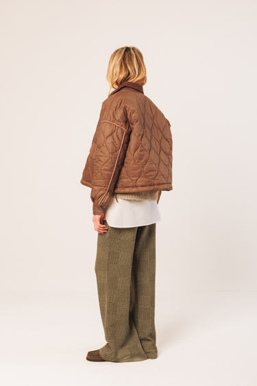 Indi & Cold: Retro Quilted Biker Jacket - Almond