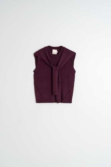 Indi & Cold: Vest With Tied Seater Detail - Aubergine