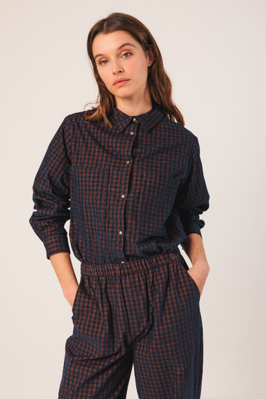 Indi & Cold:  Vichy Elastic Micro Corduroy Pant - Marine