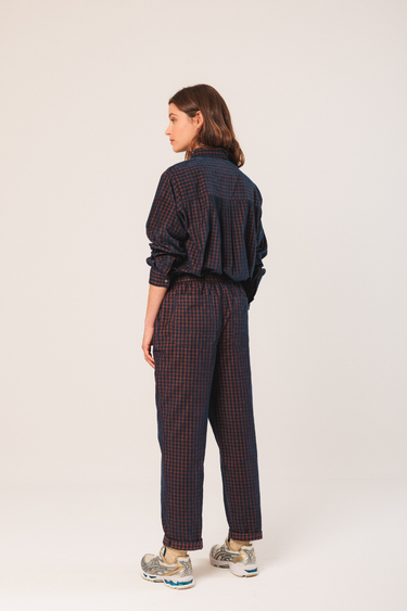 Indi & Cold:  Vichy Elastic Micro Corduroy Pant - Marine