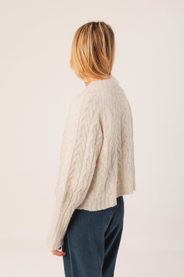 Indi & Cold:  Cable Knit Crop Sweater- Ecru