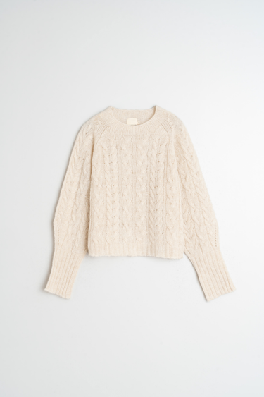 Indi & Cold:  Cable Knit Crop Sweater- Ecru