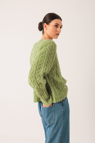 Indi & Cold:  Cable Knit Sweater- Matcha