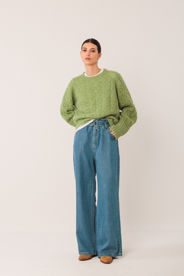 Indi & Cold:  Cable Knit Sweater- Matcha