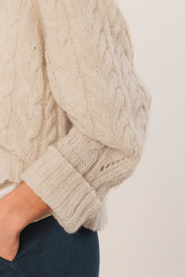 Indi & Cold:  Cable Knit Crop Sweater- Ecru