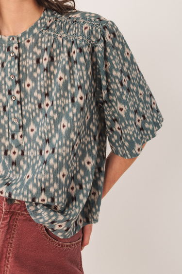 Indi & Cold:  Smock Detail Blouse - Vintage Blue