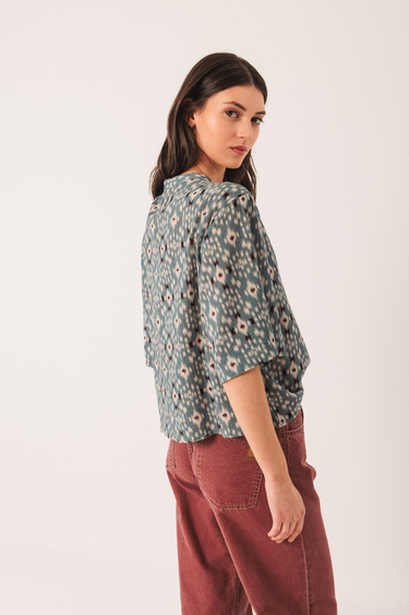 Indi & Cold:  Smock Detail Blouse - Vintage Blue