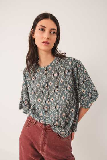 Indi & Cold:  Smock Detail Blouse - Vintage Blue