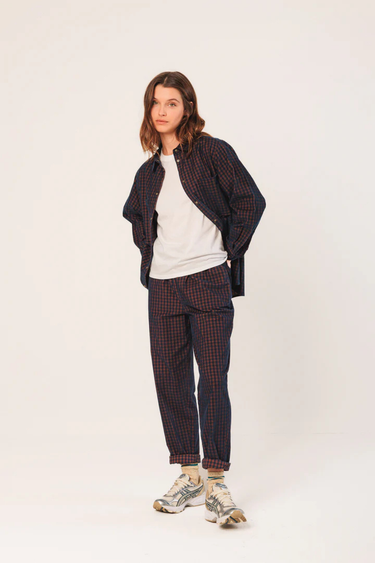 Indi & Cold:  Vichy Micro Corduroy Overshirt - Marine