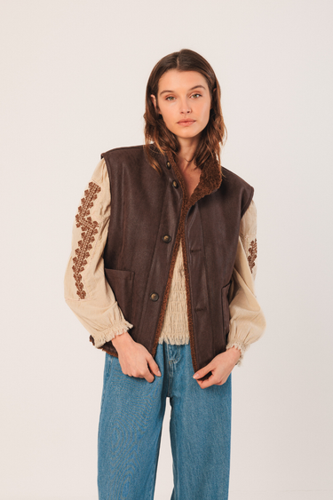 Indi & Cold: Reversible teddy Vest - Chocolate