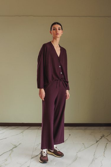 Indi & Cold: Seawool V Neck Jacket - Aubergine