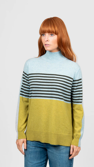 Bridge & Lord : Stripe and Colour Block Tunic - Citrine / Olive / Aqua