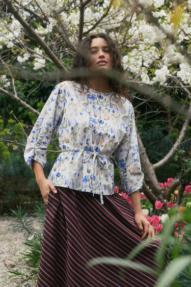 Nancybird: Zephyr Blouse - Colourway Blue Watercolour