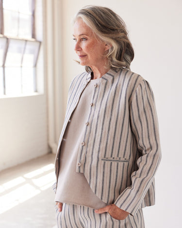 Eva's Sunday : Scout Stand Collar Jacket - Navy Stripe