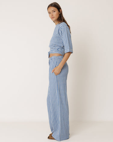 Indi & Cold : Elastic Gingham Pant - British Blue