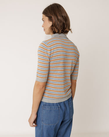Indi & Cold : Stripe Knit Polo - Mottled Grey