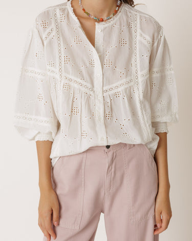 Indi & Cold : Shirt With Schiffli Embroidery - White