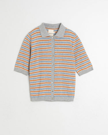 Indi & Cold : Stripe Knit Polo - Mottled Grey