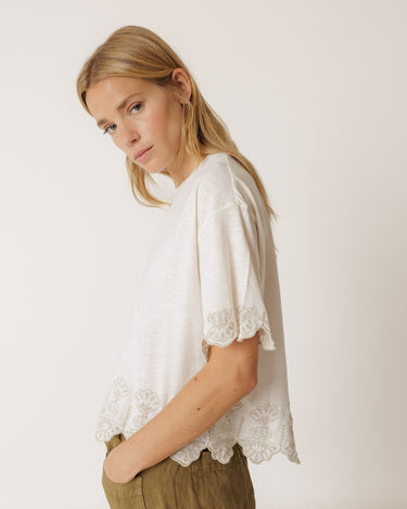 Indi & Cold : Boxy Embroidered Tee  - Ecru