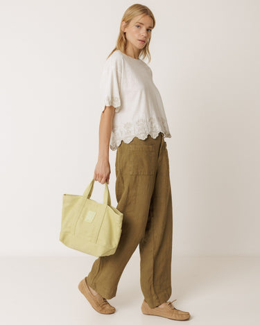 Indi & Cold : Boxy Embroidered Tee  - Ecru